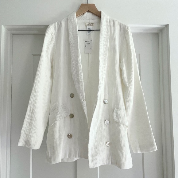 NWT L*Space L SPACE Double Breasted Bianca Blazer White Cream Size 6 - Picture 4 of 7